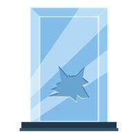 Glass display case with a hole and cracks, showcasing damage and vandalism vector