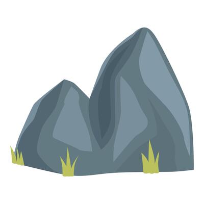 Two gray rocks with green grass growing at their base