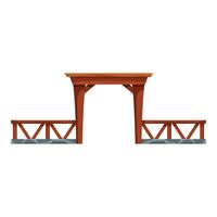Wooden pergola connecting two stone fences creating a cozy nook in a garden vector