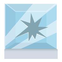 Broken glass cube with star shape crack displaying light blue background vector