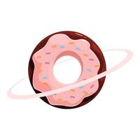 Delicious donut rotating like a planet with pink icing and sprinkles vector