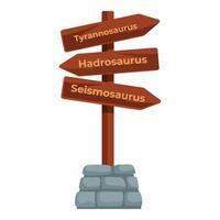 Wooden signpost pointing to different dinosaur species vector