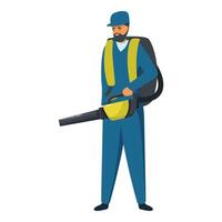 Gardener using leaf blower with backpack, cleaning service vector
