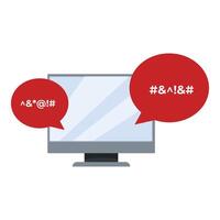 Computer monitor displaying censored chat with symbols in speech bubbles vector