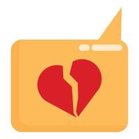 Broken heart showing breakup in online chat app notification vector