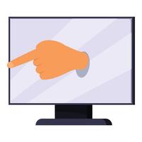 Hand pointing through computer screen indicating direction vector
