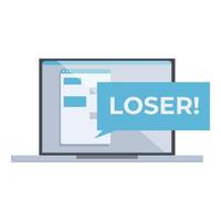 Laptop showing loser message, cyberbullying concept vector