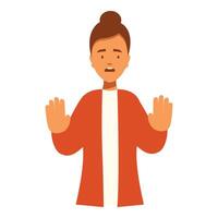 Young woman showing stop gesture with her palms, expressing fear and concern vector