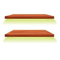 Two empty wooden shelves with green backlight creating a modern and minimalist atmosphere vector