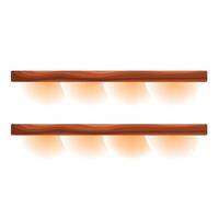 Two empty wooden shelves with backlight creating warm atmosphere vector