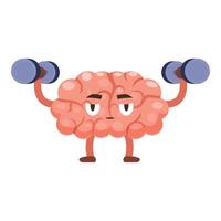 Determined brain lifting weights, exercising mind and body vector