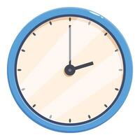 Blue clock showing six o'clock on white background vector