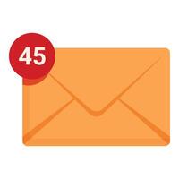 Envelope icon showing forty five unread messages notification vector