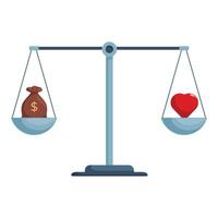 Balancing money and love, choosing between wealth and happiness on a scale vector