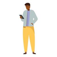 Young man using smartphone, reading news or messaging with friends vector