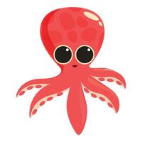 Cute red octopus smiling and showing tentacles vector