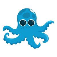 Cute blue octopus cartoon character smiling and waving tentacles vector