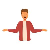 Smiling man opening arms showing or presenting something vector