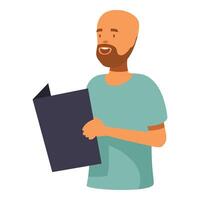 Smiling doctor reading patient's medical records or notes vector