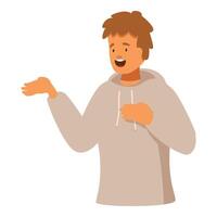 Young man presenting something with open hand and smiling vector