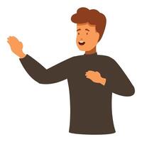Young man showing and presenting something with hands gesture vector