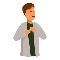 Smiling young man gesturing with hands on chest vector
