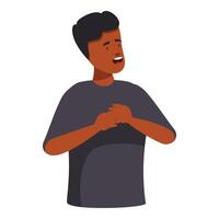Grateful young man expressing gratitude with hands on chest vector