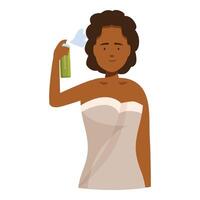 Woman using dry shampoo after showering vector