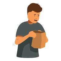 Worried man looking inside empty paper bag, disappointment and hunger vector