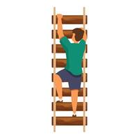 Man climbing wooden rope ladder, achieving goals and overcoming challenges vector