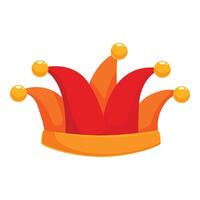 Red and orange jester hat with golden bells pointing upwards vector