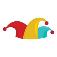 Colorful jester hat with red, yellow, and blue tips pointing upwards vector