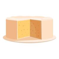 Delicious round cake with slice removed on plate vector
