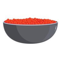 Grey bowl overflowing with salmon roe on white background vector