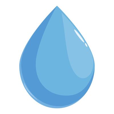 Light blue water drop falling down on white background