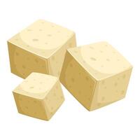 Three cubes of tofu falling on white background vector
