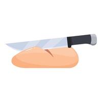 Sharp knife cutting a loaf of bread on white background vector