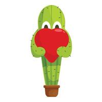 Cute cactus character hugging red heart, spreading love and affection vector
