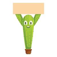 Smiling cactus character holding empty sign board vector