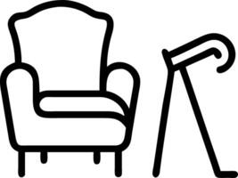 Glossy background with a futuristic chair and a walking cane next to it concept as A glossy surface featuring a futuristic chair and a walking cane resting against it representing vector
