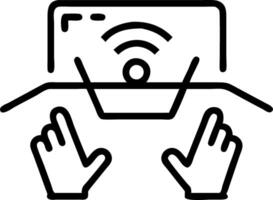 Futuristic Macro of Brainstorming Interfaces concept as A macro shot of futuristic interfaces and touchscreens used by a team during a high tech brainstorming session emphasizing a vector