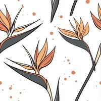 Ethereal Silver Bird of Paradise Seamless Pattern with Metallic Shimmer for Elegant Designs vector