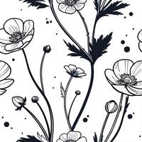 Ethereal buttercup seamless pattern with light tones and airy elements on white background concept as Light toned ethereal buttercups with airy elements creating a dreamy seamless vector