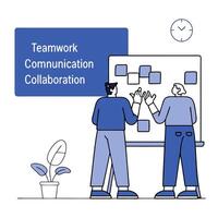 Candid Team Collaboration Exchanging Sticky Notes in Creative Meeting vector