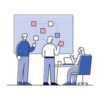 Dynamic Team Collaboration Candid Shot of Office Members Exchanging Colorful Sticky Notes for Creative Ideas and Business Innovation Stock Photo Concept vector
