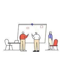 Candid Team Collaboration Creative Ideas on a Large Office Whiteboard for Innovative Solutions vector