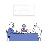 Candid Family Sharing Laughter at a Dinner Table concept as A candid capture of a family laughing together around a dinner table enjoying a meal. The scene reflects personal connec vector