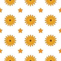 Celestial Calendula and Stars Seamless Pattern on White Background Ideal for Night Textiles Branding and Packaging Designs with Ample Empty Space on the Left Side for Customizatio vector