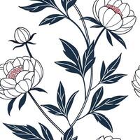 Stunning Botanical Peony Seamless Pattern Detailed Petals Lush Green Stems on White Background Perfect for Natural Themed Designs in Photo Stock with Space for Customization vector
