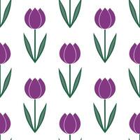 Botanical Garden Seamless Tile Pattern Featuring Various Tulip Species in Natural Purples on White Background Perfect for Serene Spaces in Photo Stock Concept with Left Side Empt vector